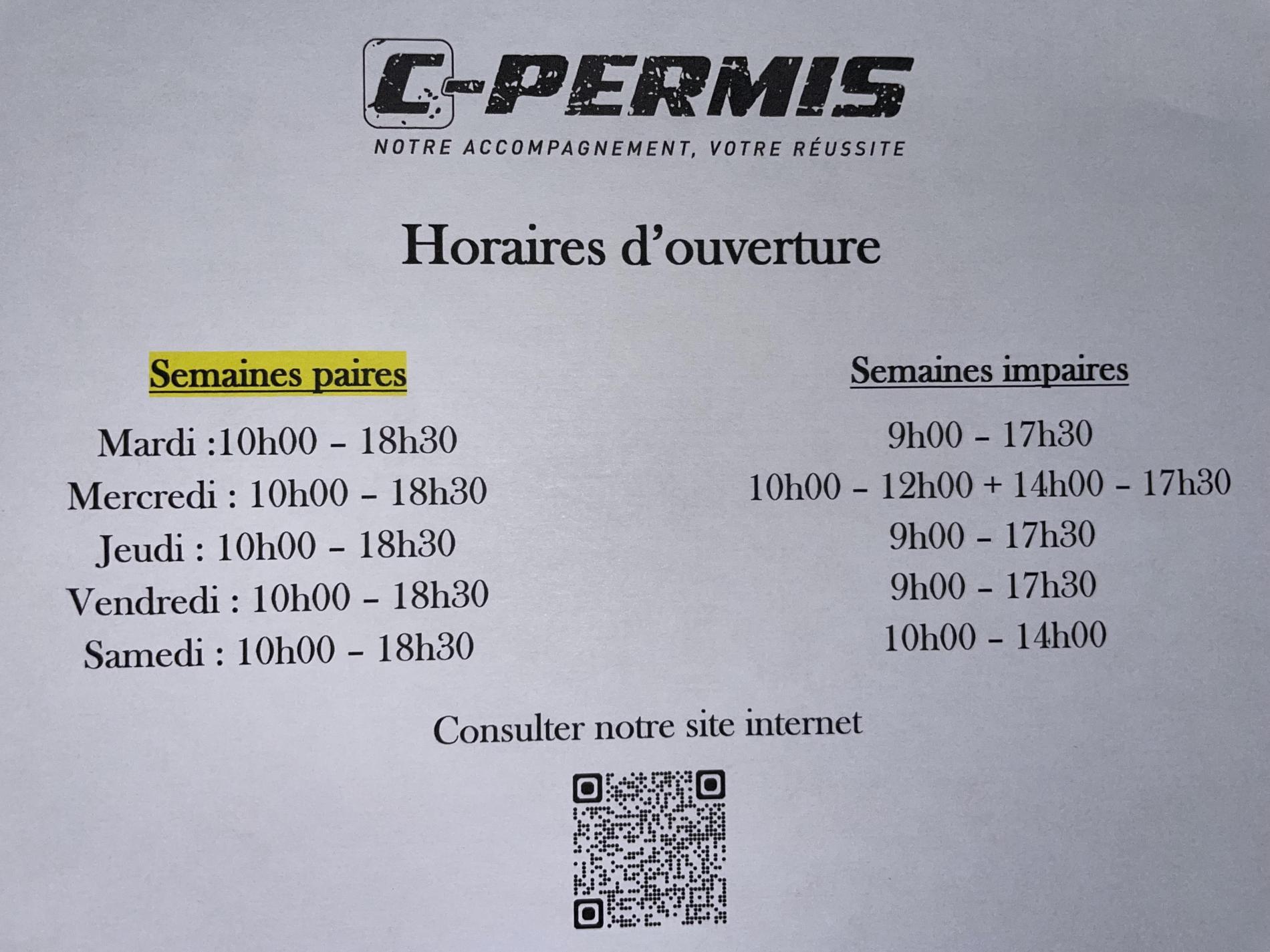 Horaires d'ouverture